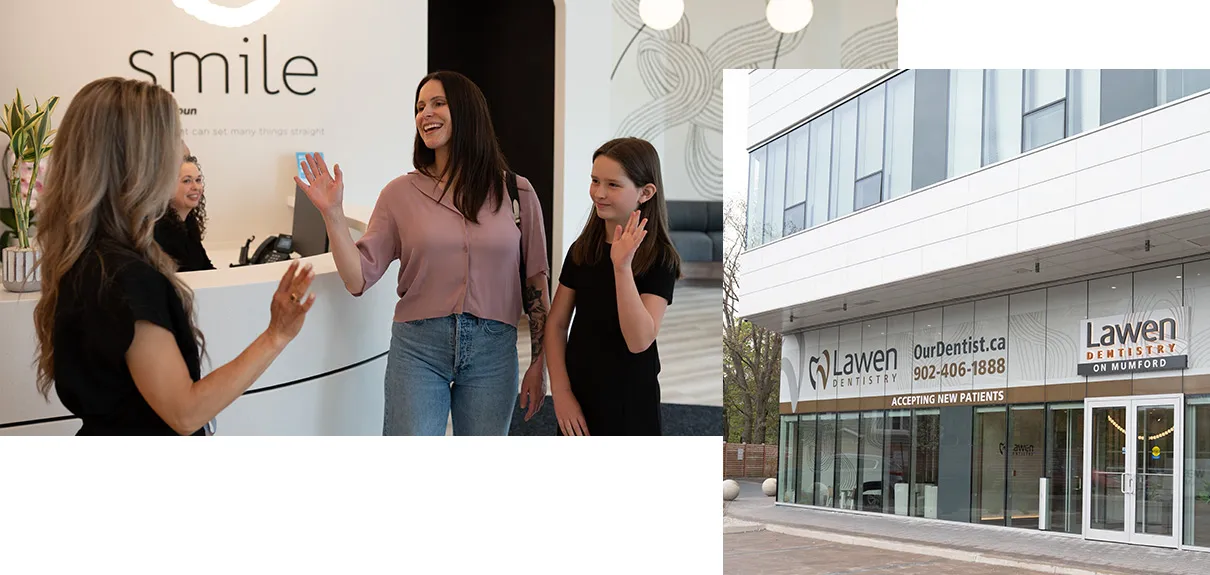 Family Receiving Warm Welcome at Mumford Rd Dental Clinic - Collage