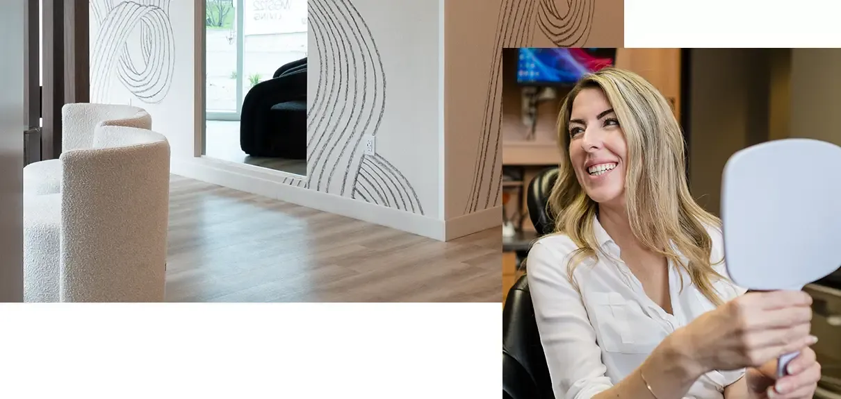 Woman looking at her smile in a mirror